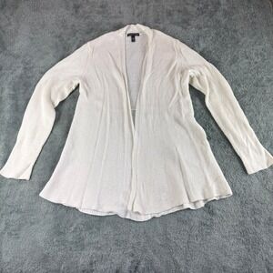 Eileen Fisher White Knit Open Front Cardigan Organic Linen Blend Sweater XS TP